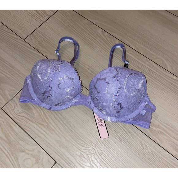 Victoria's Secret Other - Victorias Secret Push Up Bra Lace Padded UW Womens 32A Purple New Nwt